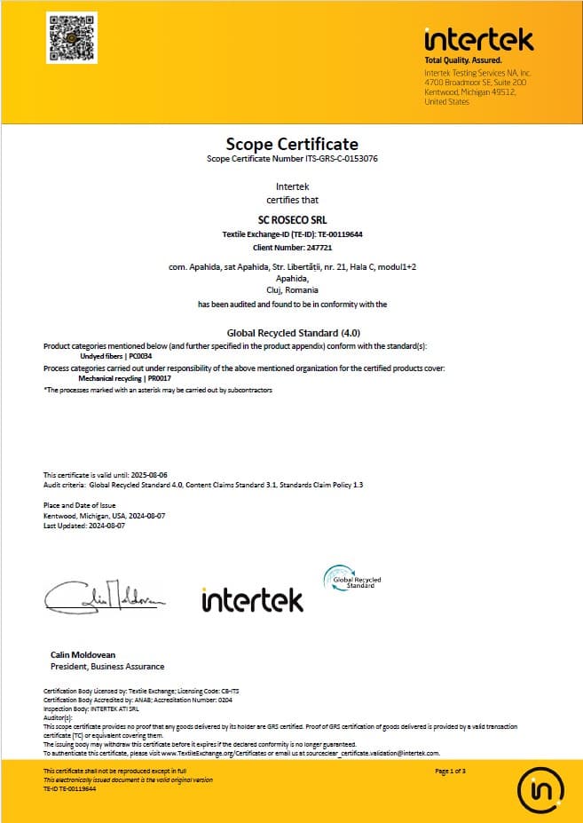 Suntem certificati GRS!